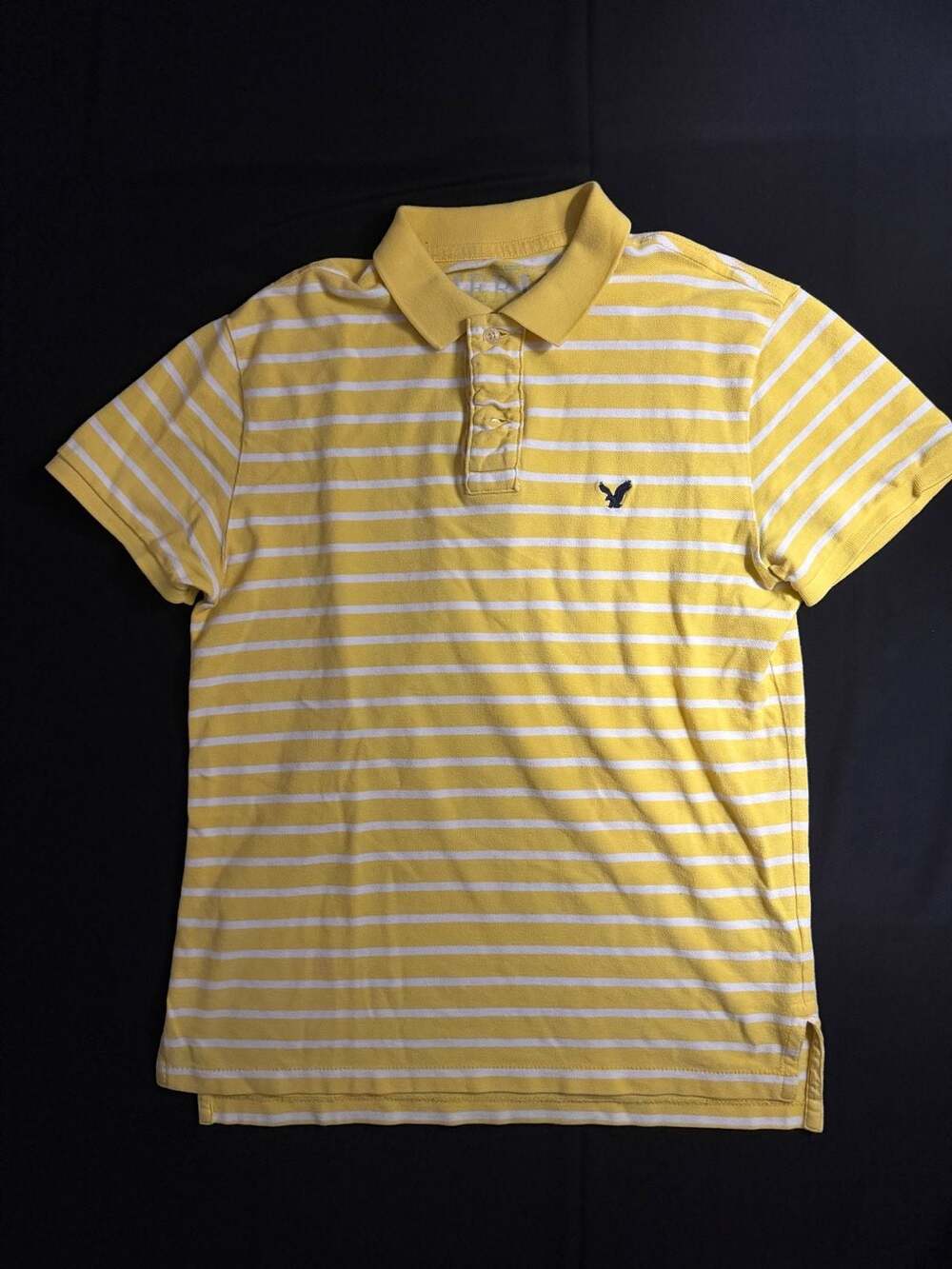 American Eagle Polo Shirt Size M Yellow White Striped Casual Short Sleeve
